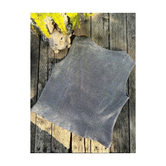 SOLD 90s Silver Metallic Sleeveless Crop Top Tinsel Sparkle Shimmer Silver Lamé - Picture 3 of 8